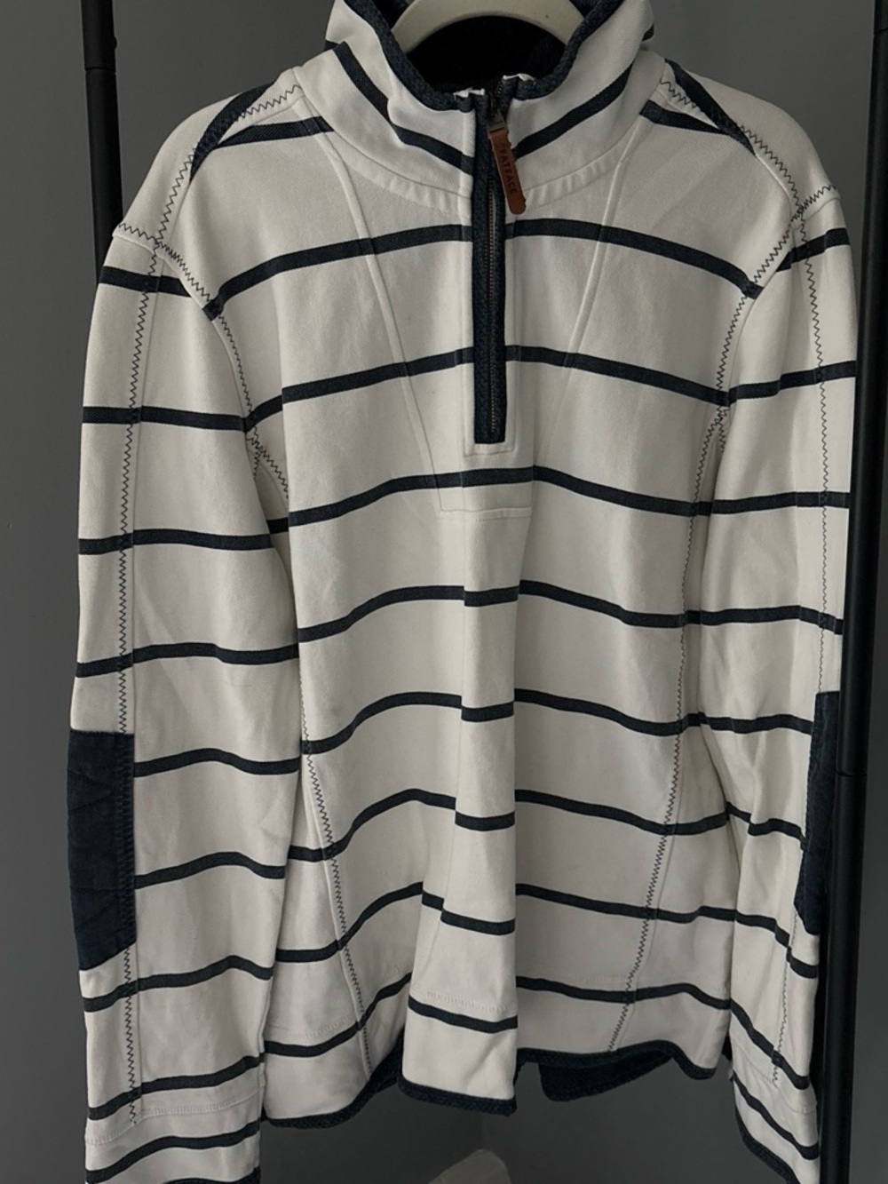 Men's White and Navy Striped Quarter-Zip Pullover Airlie